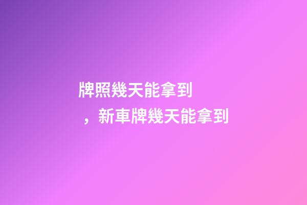 牌照幾天能拿到，新車牌幾天能拿到